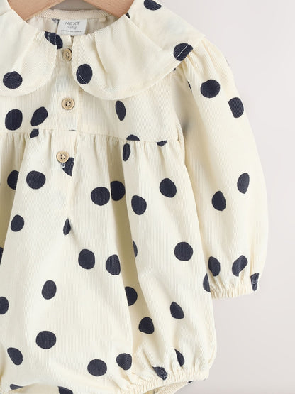 Cream/Charcoal Polka Dot Baby Bloomer Rompers Set 2 Piece with