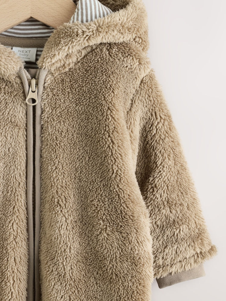 Mink Brown Fleece Baby Pramsuit