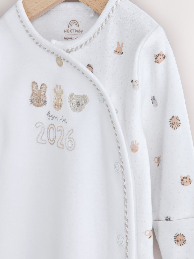 White Born in 2026 Baby Sleepsuit & Hat Set (0-9mths)