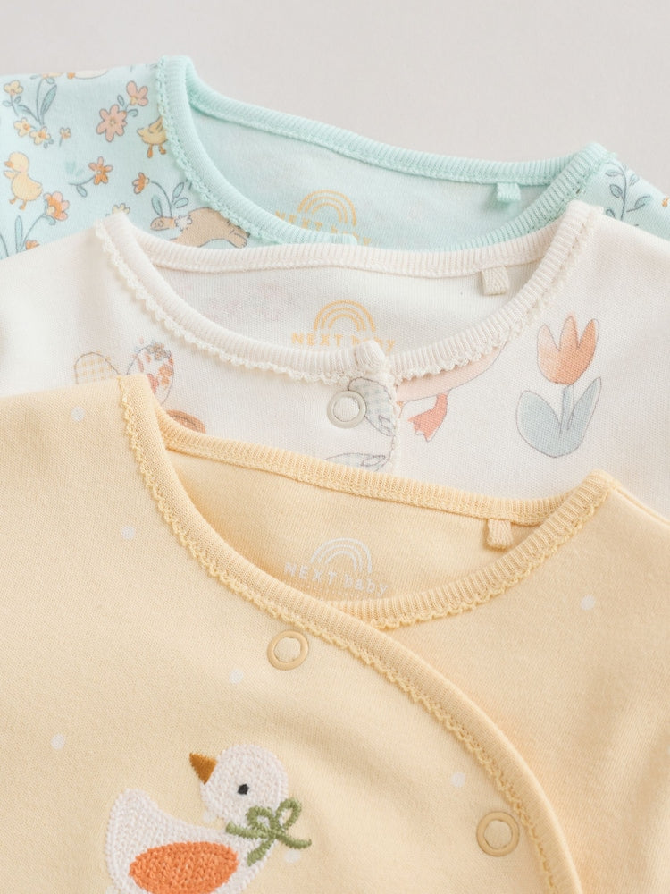 Yellow 3 Pack Baby Sleepsuits