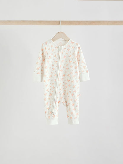 Neutral 5 Pack Two Way Zip Baby Sleepsuits (0mths-3yrs)