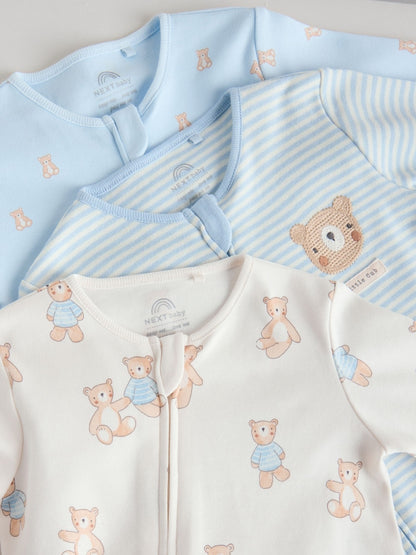 Blue Bear Two Way Zip Baby Sleepsuits 3 Pack (0mths-3yrs)