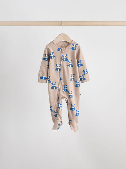 Multi Cotton Two Way Zip Baby Sleepsuits 5 Pack (0-2yrs)