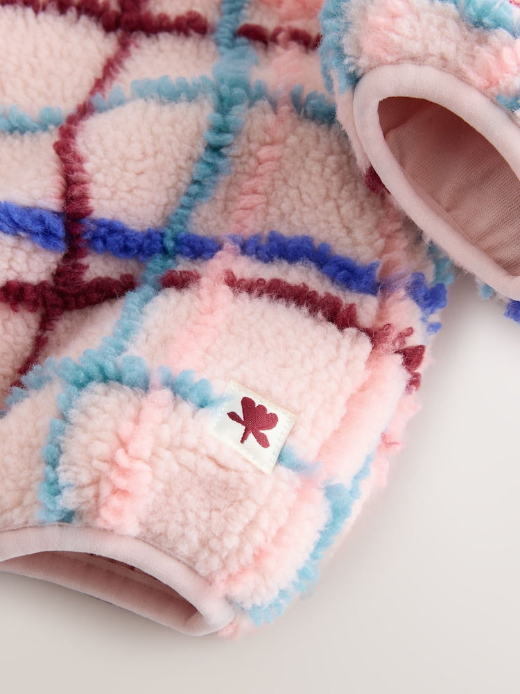Pink Grid Print Zip Through Fleece (3mths-7yrs)