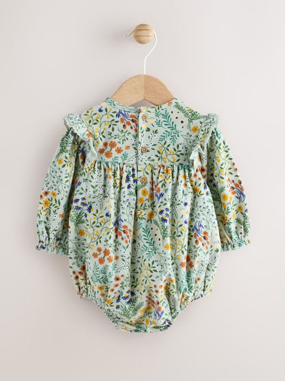 Green Floral Baby Bloomer Rompers Set 2 Piece with Tights
