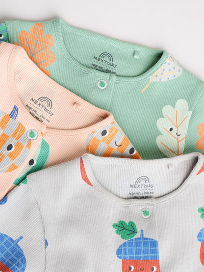 Green Autumn Pumpkin Baby Footless Sleepsuits 3 Pack