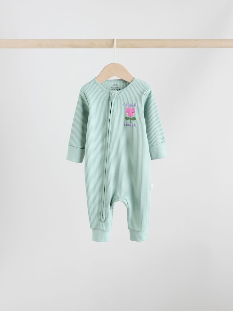 Multi Flower Two Way Zip Baby Sleepsuits 3 Pack (0mths-3yrs)