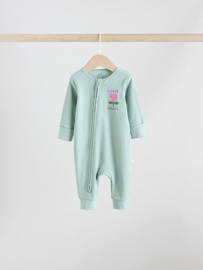 Multi Flower Two Way Zip Baby Sleepsuits 3 Pack (0mths-3yrs)