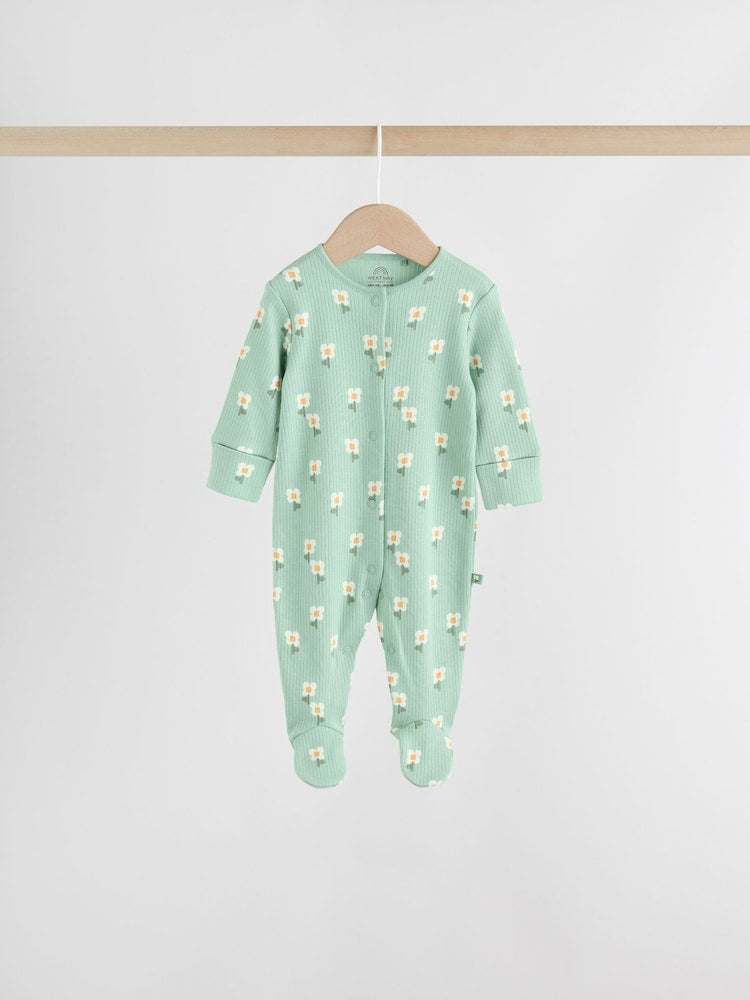 Sage Green Floral Baby Sleepsuits 5 Pack (0mths-2yrs)