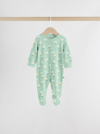 Sage Green Floral Baby Sleepsuits 5 Pack (0mths-2yrs)