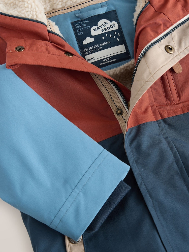 Navy/Red Colourblock Waterproof Borg Lined Parka
