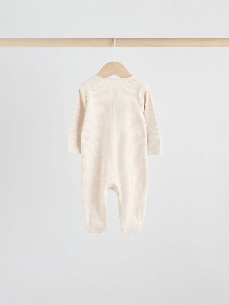 Neutral 5 Pack Two Way Zip Footed Baby Sleepsuits (0-2yrs)