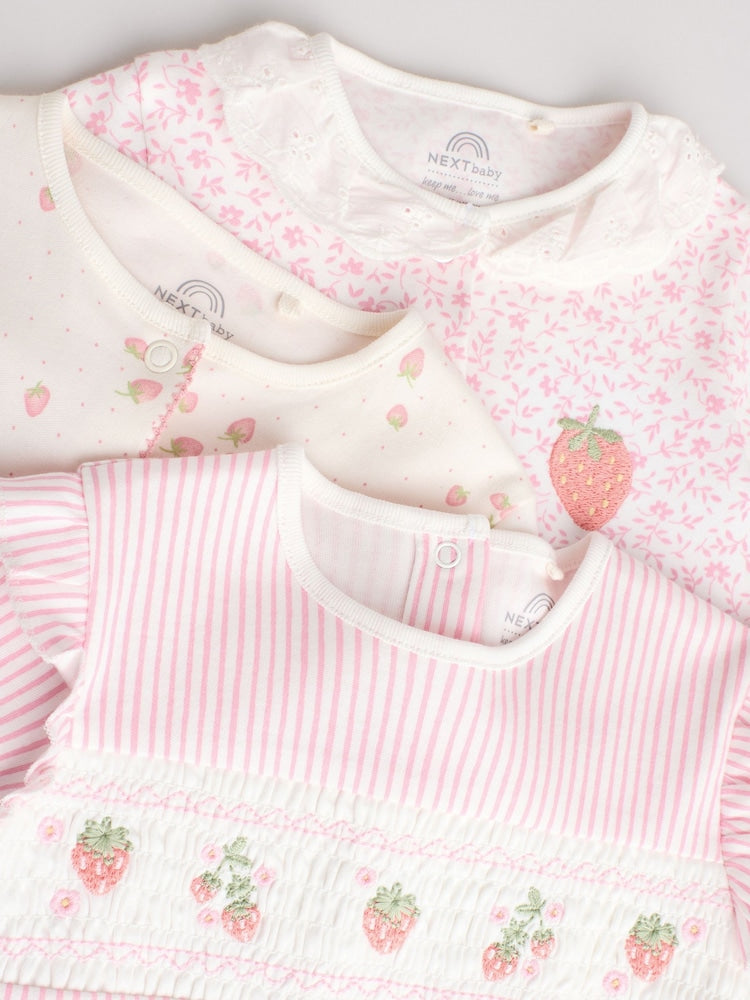 Pink Collar 3 Pack Baby Sleepsuits (0-2yrs)