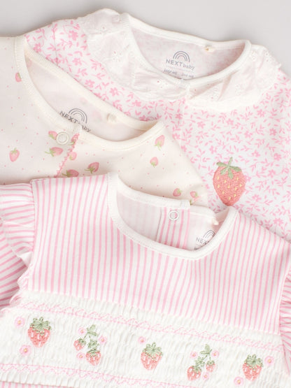Pink Collar 3 Pack Baby Sleepsuits (0-2yrs)