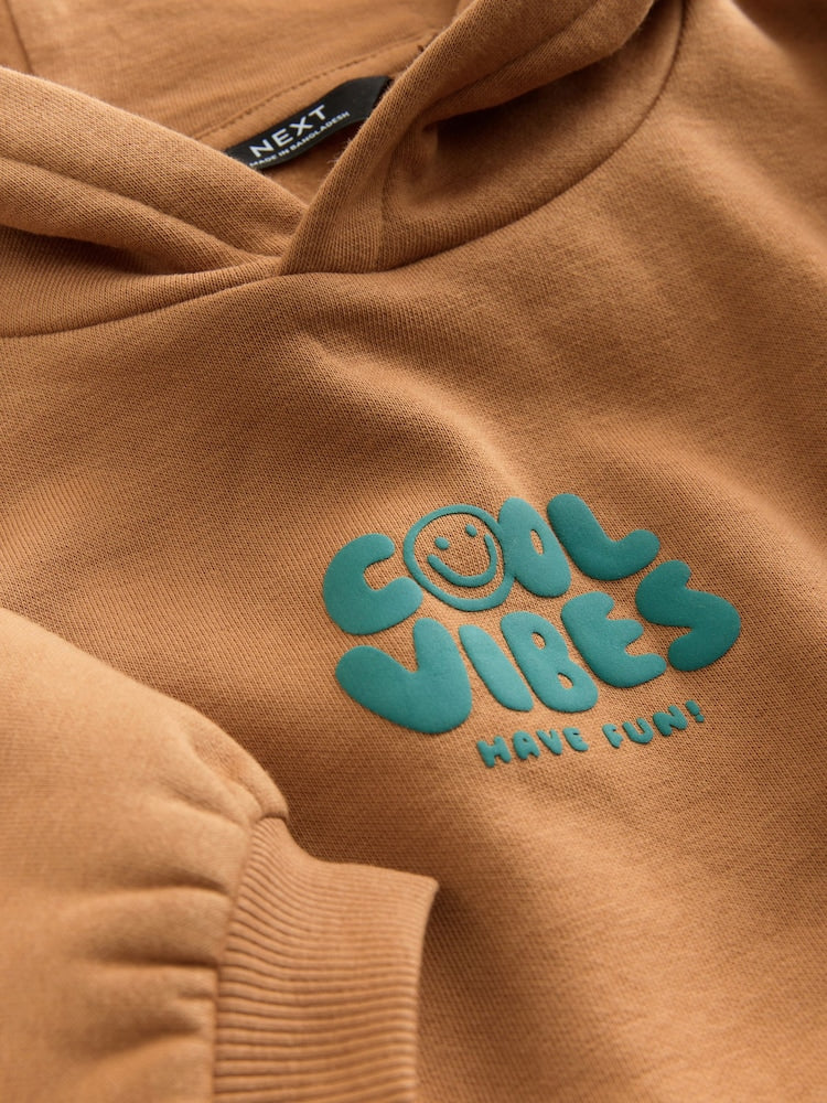 Rust Brown Cool Vibes Printed Hoodie and Joggers Set (3mths-