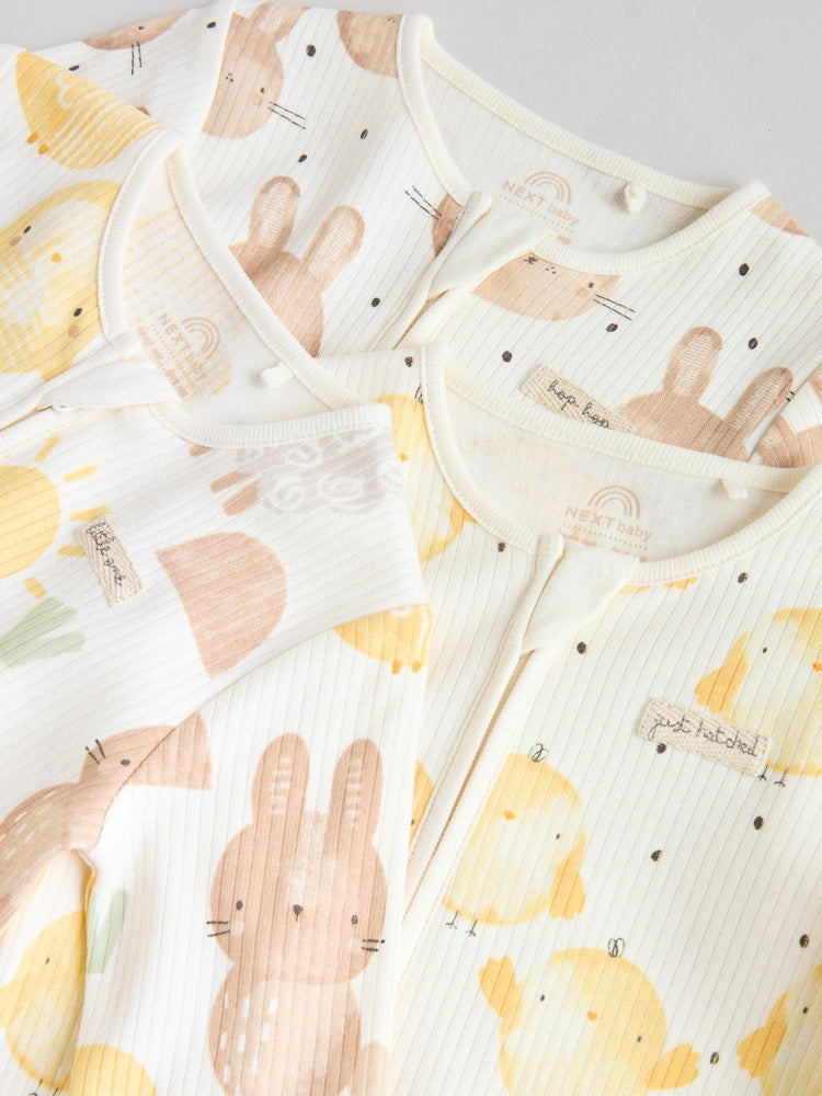 Yellow Easter Character Two Way Zip Baby Sleepsuits 3 Pack (0mths-3yrs)