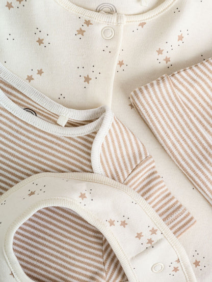 Neutral Baby Sleepsuit, Bodysuit, Beanie and Bib Set 4 Piece (0-9mths)