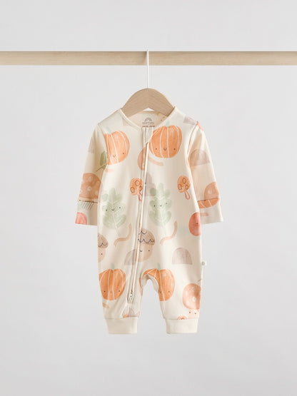 Cream Autumn Pumpkin Two Way Zip Footless Baby Sleepsuits