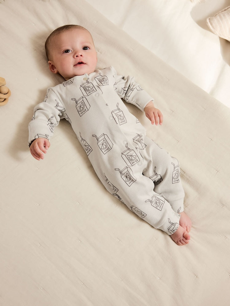 Neutral Croissant Breakfast Baby Footless Sleepsuits 3 Pack