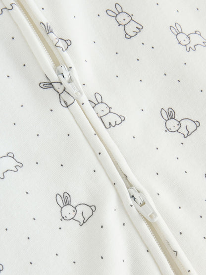 Ecru Fleece Lined Two Way Zip Baby Sleepsuit