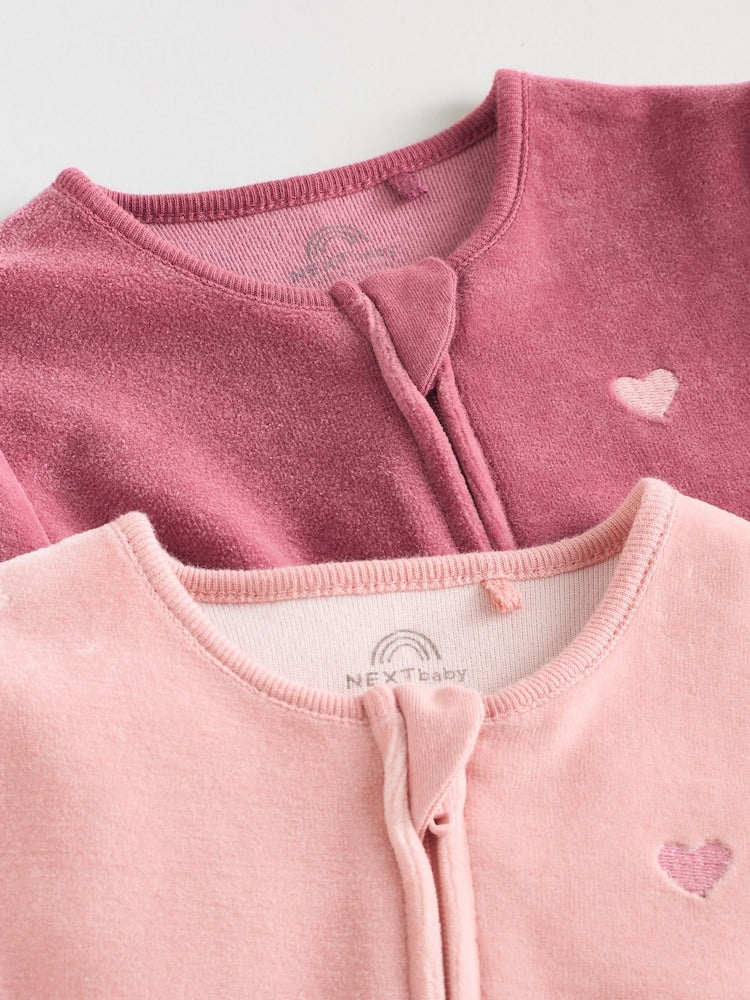 Pink Velour Baby Sleepsuits 2 Pack (0mths-2yrs)