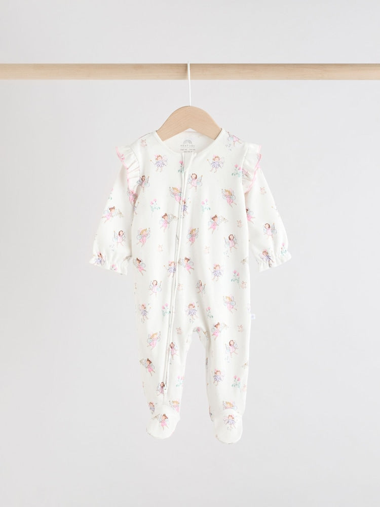 Ecru Fairy Two Way Zip Baby Sleepsuits 3 Pack (0-2yrs)