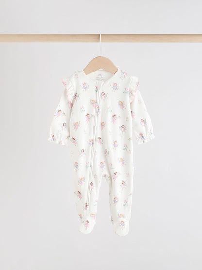 Ecru Fairy Two Way Zip Baby Sleepsuits 3 Pack (0-2yrs)
