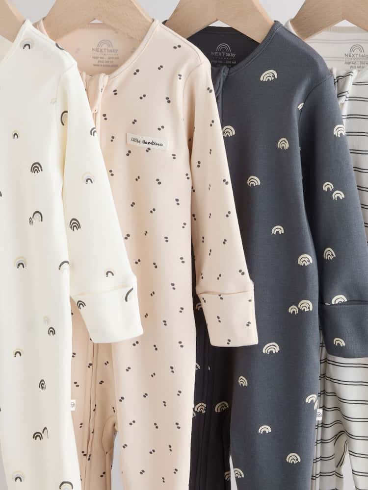 White/Black Two Way Zip Baby Sleepsuits 4 Pack (0mths-2yrs)