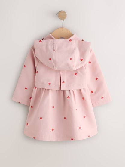 Pink Embroidery Shower Resistant Button Front Coat