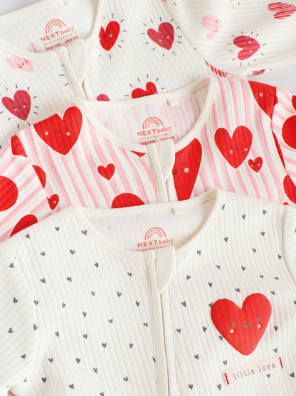 Red Heart Two Way Zip Baby Sleepsuits 3 Pack (0mths-3yrs)