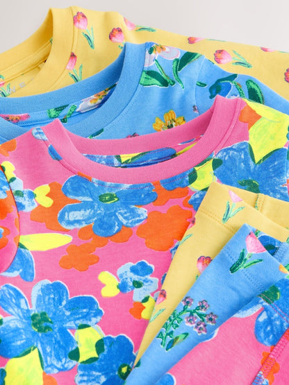 Pink/Blue Bright Floral Snuggle Pyjamas 3 Pack (9mths-16yrs)