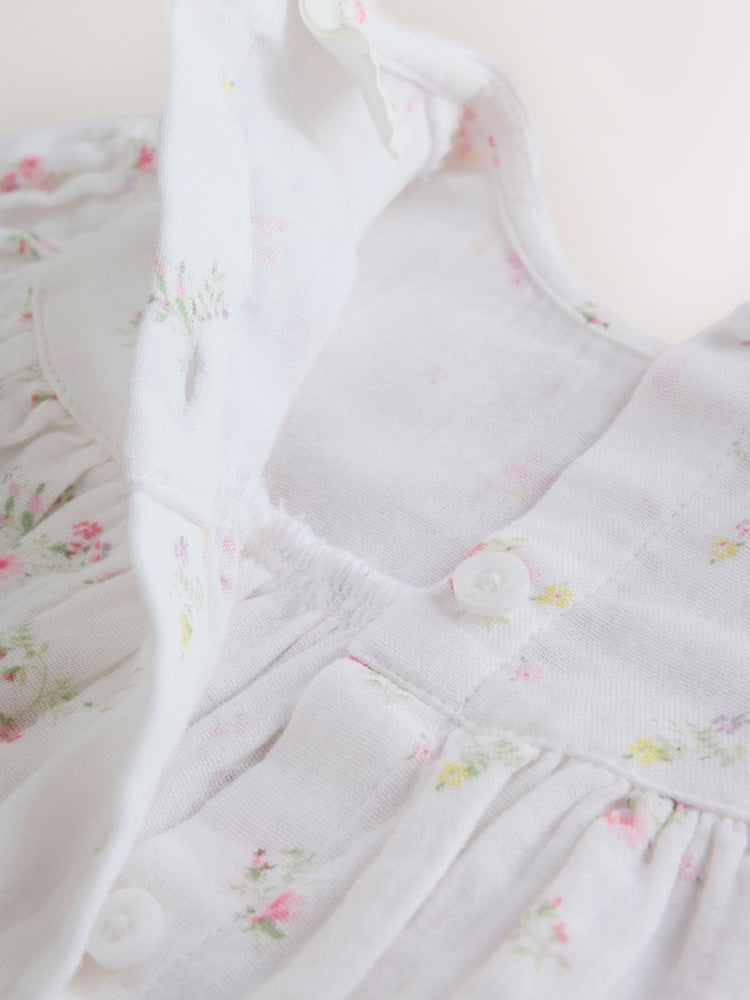 White/Pink Ditsy Baby Bloomer Rompers Set 2 Piece with Tights (0mths-3yrs)