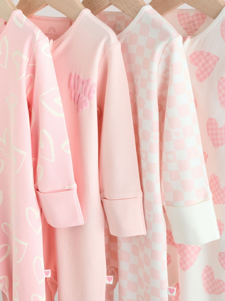 Pink Print Two Way Zip Baby Sleepsuits 4 Pack (0mths-3yrs)