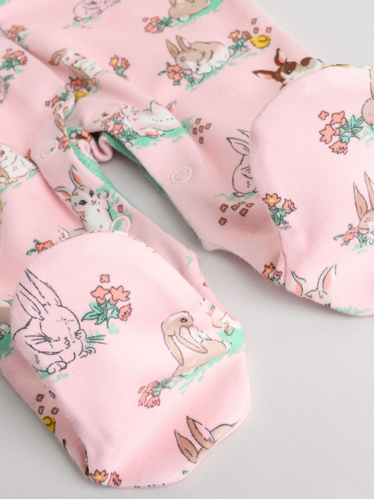 Pink/Ecru Cath Kidston Floral Baby 100% Cotton Sleepsuits 3