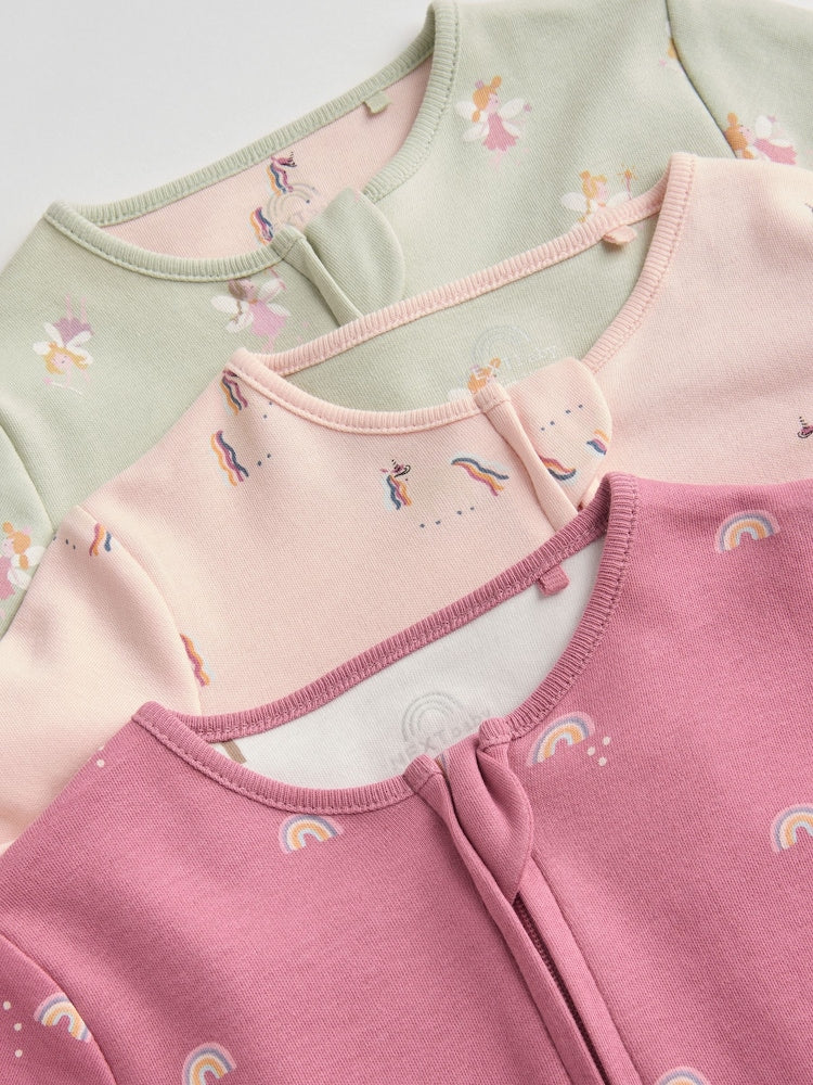 Pastel Character 3 Pack Two Way Zip Baby Sleepsuits (0mths-3yrs)