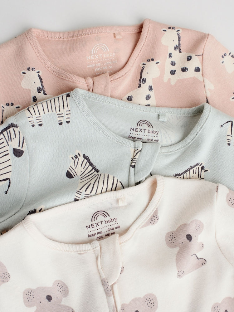 Mint Green Two Way Zip Baby Footless Sleepsuits 3 Pack (0mths-3yrs)