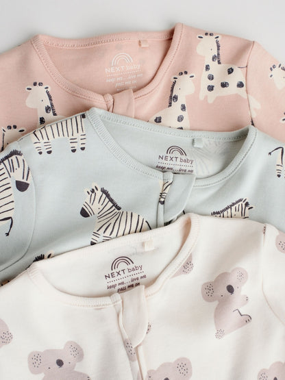 Mint Green Two Way Zip Baby Footless Sleepsuits 3 Pack (0mths-3yrs)