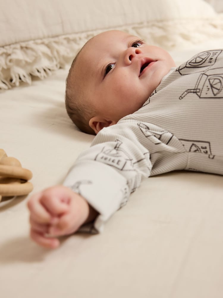 Neutral Croissant Breakfast Baby Footless Sleepsuits 3 Pack