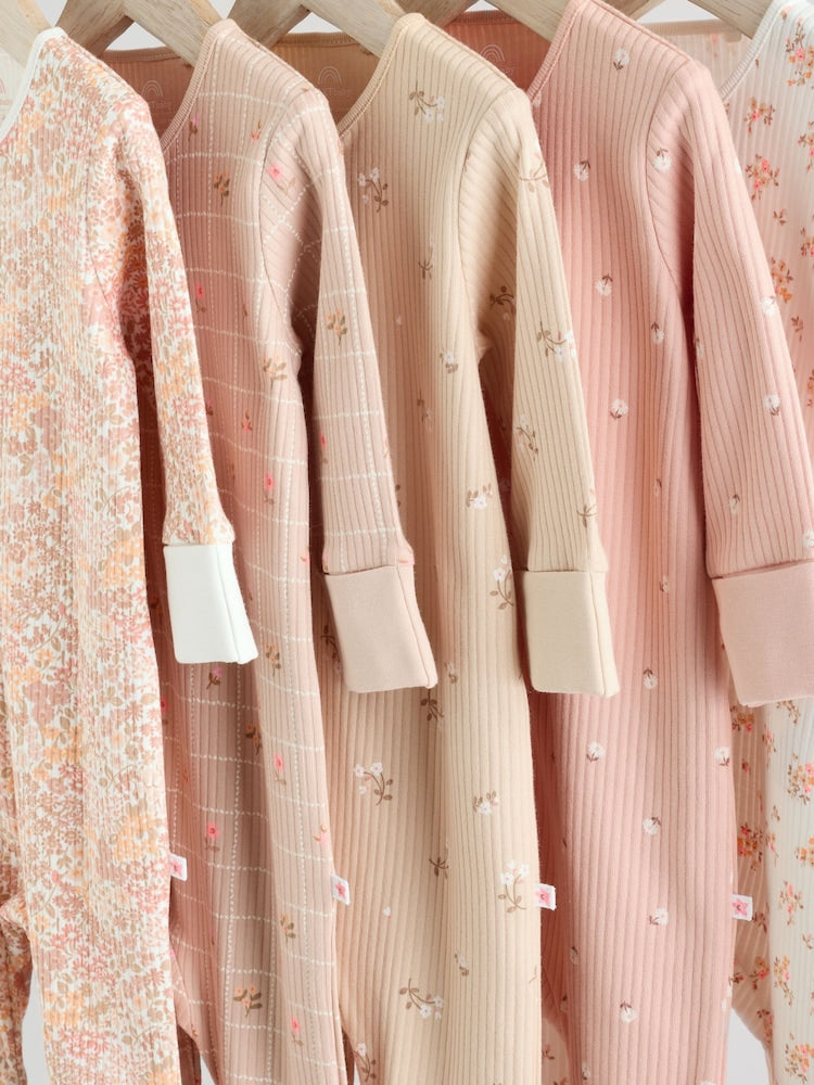 Neutral 5 Pack Two Way Zip Baby Sleepsuits (0mths-3yrs)