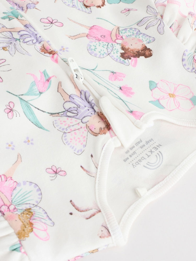 Ecru Fairy Two Way Zip Baby Sleepsuits 3 Pack (0-2yrs)