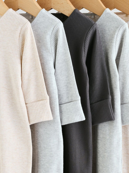 Neutral 5 Pack Two Way Zip Footed Baby Sleepsuits (0-2yrs)