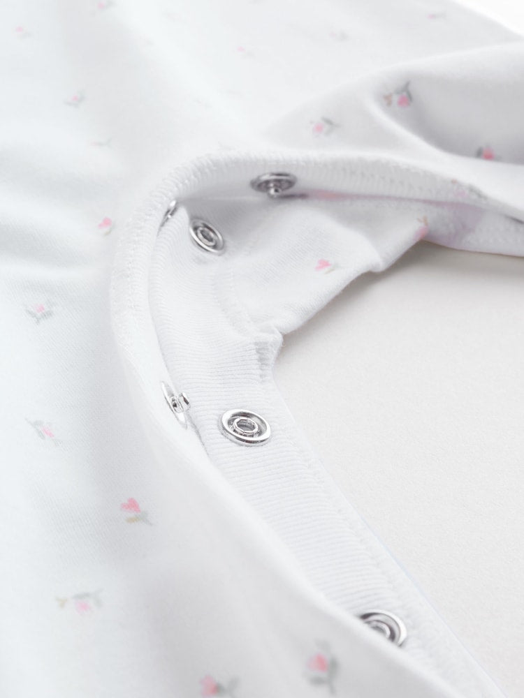 White/Pink Collar 3 Pack Baby Sleepsuits