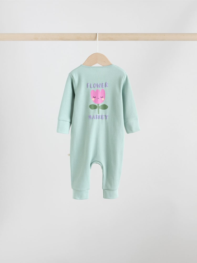 Multi Flower Two Way Zip Baby Sleepsuits 3 Pack (0mths-3yrs)