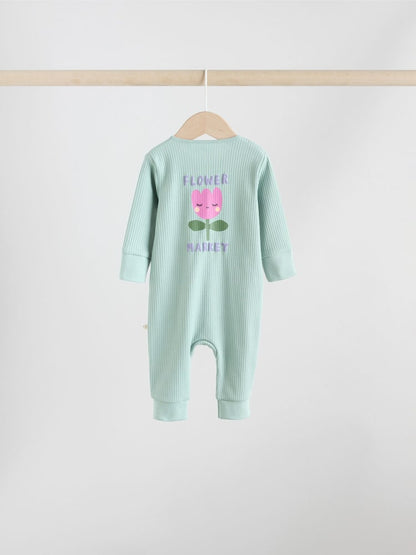 Multi Flower Two Way Zip Baby Sleepsuits 3 Pack (0mths-3yrs)