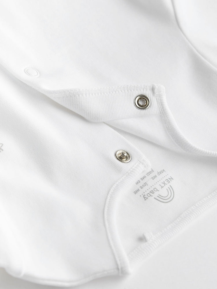 White 3 Pack 100% Cotton Baby Sleepsuits (0-18mths)