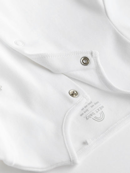 White 3 Pack 100% Cotton Baby Sleepsuits (0-18mths)