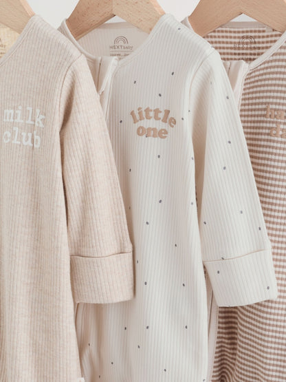 Neutral Milkclub Two Way Zip Baby Sleepsuits 3 Pack (0-2yrs)