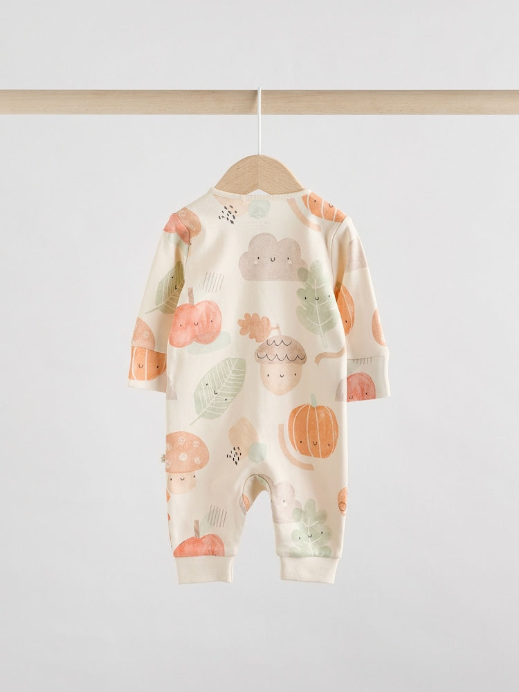 Cream Autumn Pumpkin Two Way Zip Footless Baby Sleepsuits