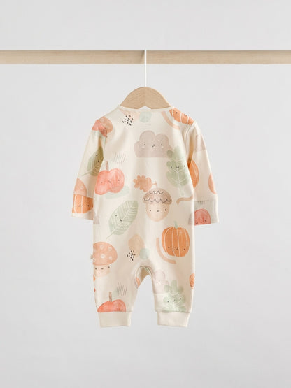 Cream Autumn Pumpkin Two Way Zip Footless Baby Sleepsuits