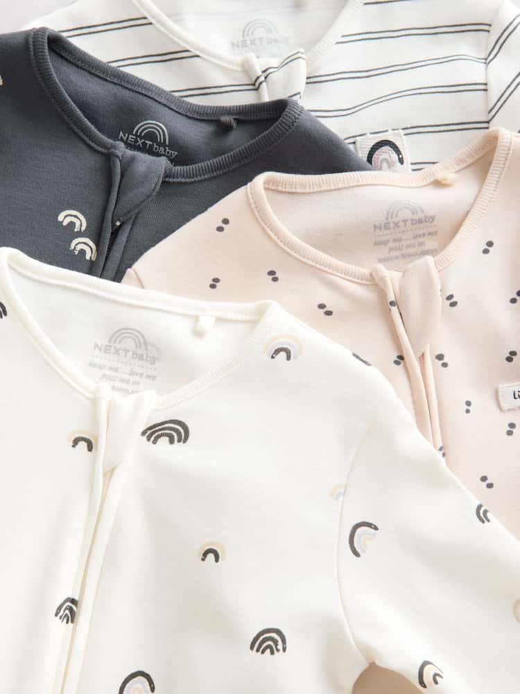 White/Black Two Way Zip Baby Sleepsuits 4 Pack (0mths-2yrs)